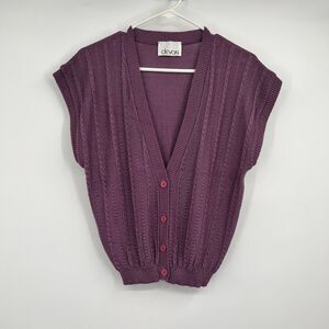 Devon Button Sweater Vest M Purple Banded Waist Union USA Cae Knit VTG 80s
